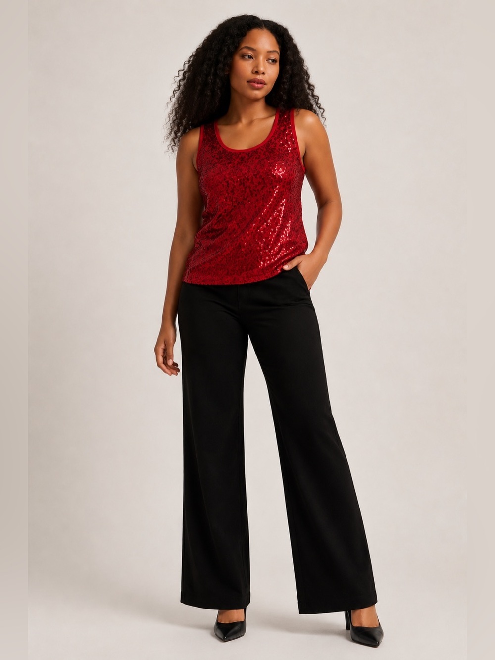 ✨ NWT George Red Sequin Sleeveless Party Top Large